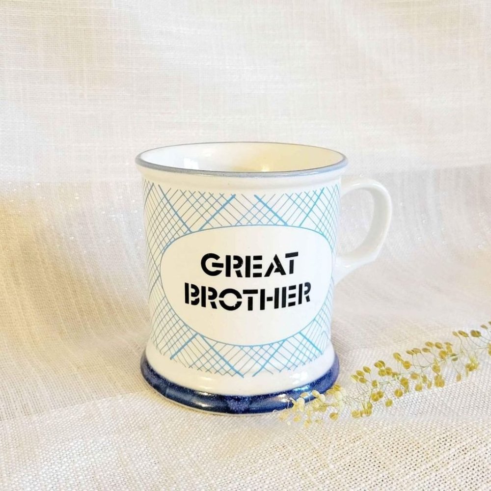 Vintage MCM Porcelain Plaid Brother Mug